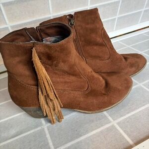 Westernwear Equestrian fringe Brown suede ankle‎ boots booties w/ tassels siz 10
